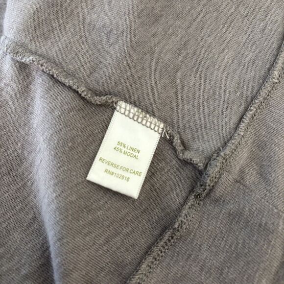 Garnet Hill Linen Blend Gray Draped Pockets Open Front Light Weight Cardigan Med - Picture 6 of 6